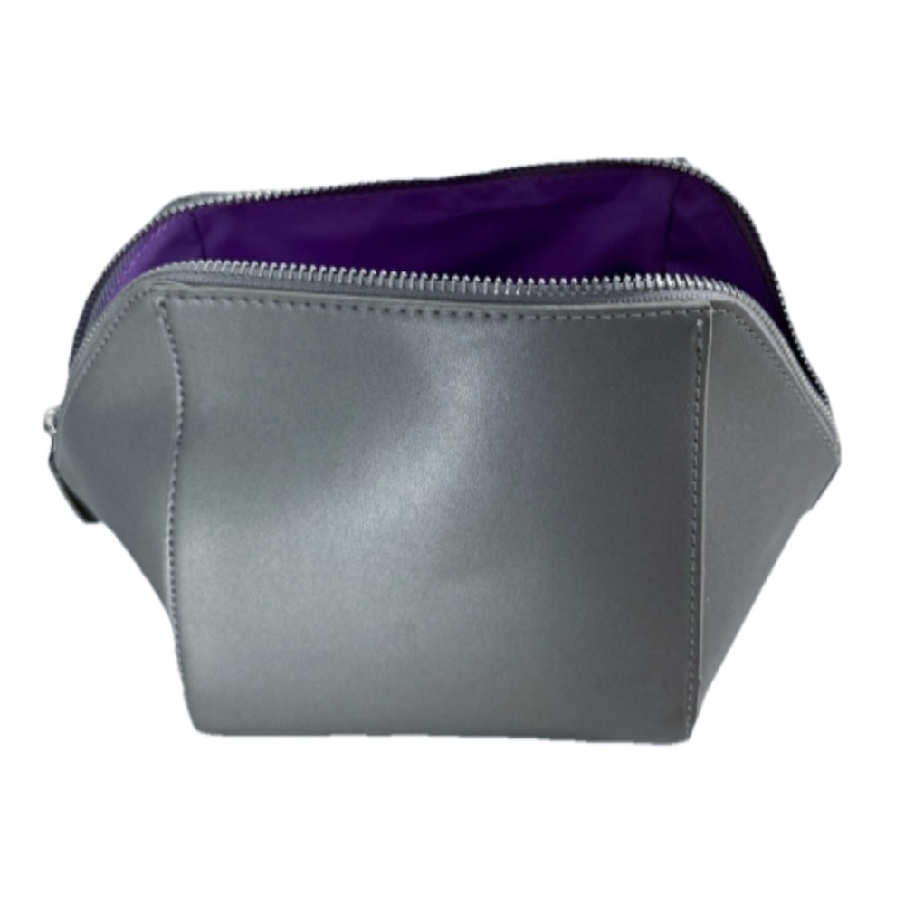 Alastin Skincare Gray Cosmetic Makeup Bag PU Leather Purple Lining Travel NWOT